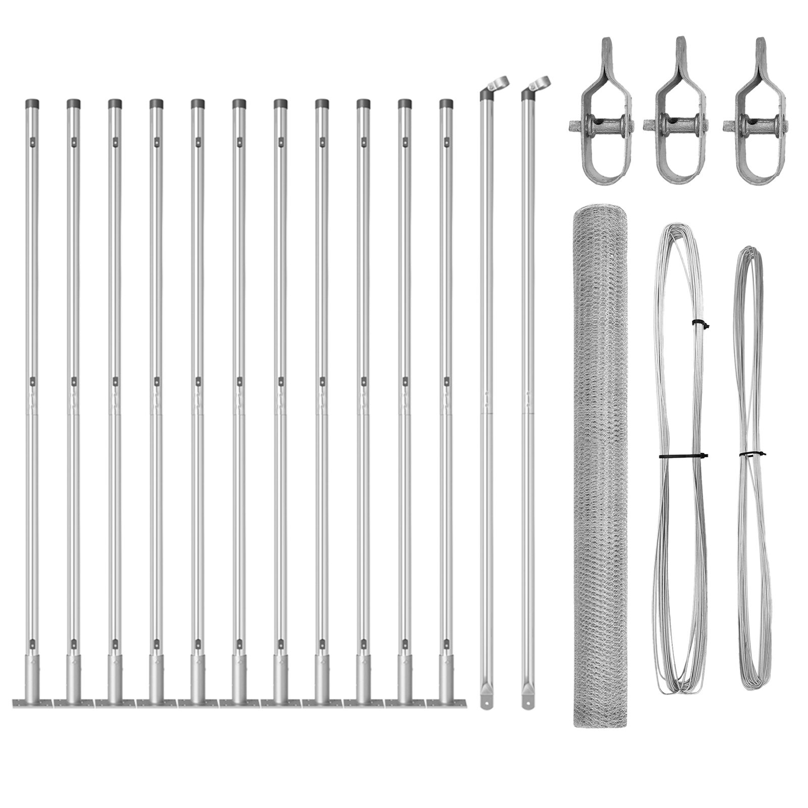 Sechseitzzaun 1,6x25 m Verzinkter Stahl, Zaunpfosten mit Basisplatten 13 Stück Ø32mm 88,5cm Verzinkter Stahl