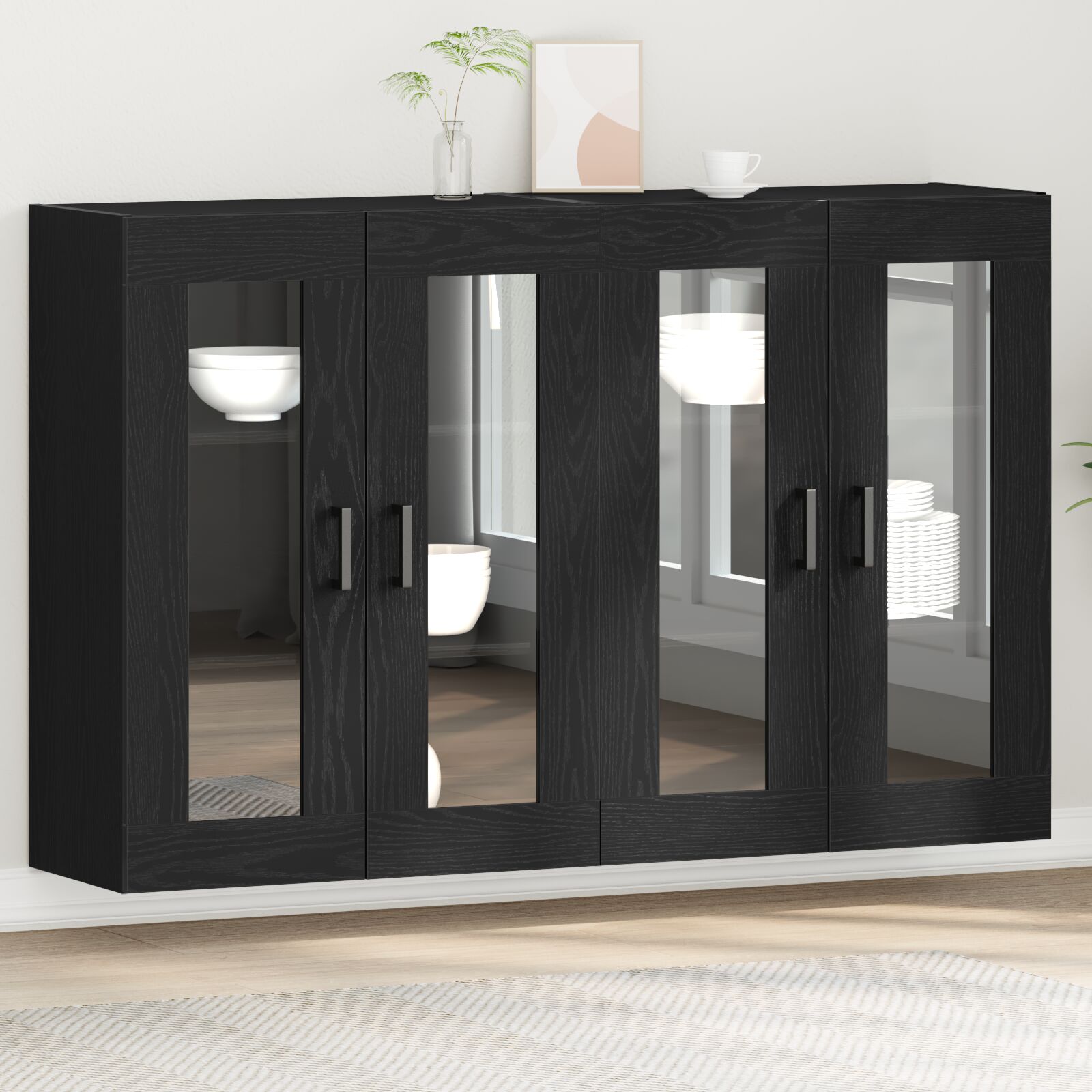 vidaXL Wandmontierte Kabine Set von 2 Schwarz Eiche