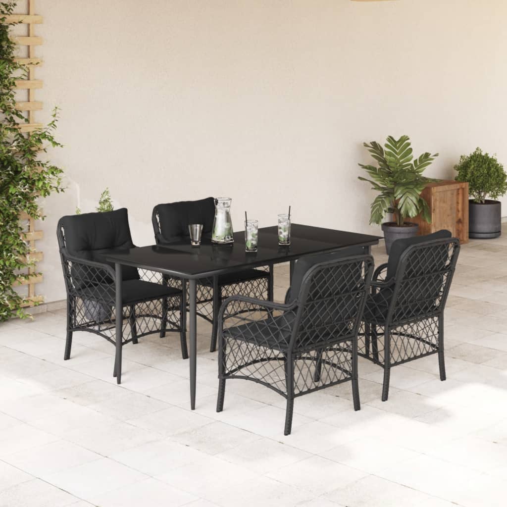 5-tlg. Garten-Essgruppe mit Kissen Schwarz Poly Rattan 5-tlg. Garten-Essgruppe mit Kissen Schwarz Poly Rattan