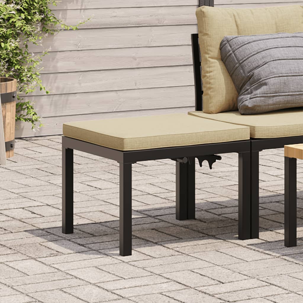 Gartenhocker mit Kissen Schwarz Pulverbeschichteter Stahl Gartenhocker mit Kissen Schwarz Pulverbeschichteter Stahl