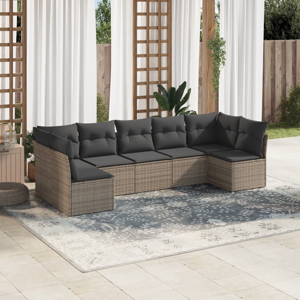7-tlg. Garten-Sofagarnitur mit Kissen Grau Poly Rattan 7-tlg. Garten-Sofagarnitur mit Kissen Grau Poly Rattan