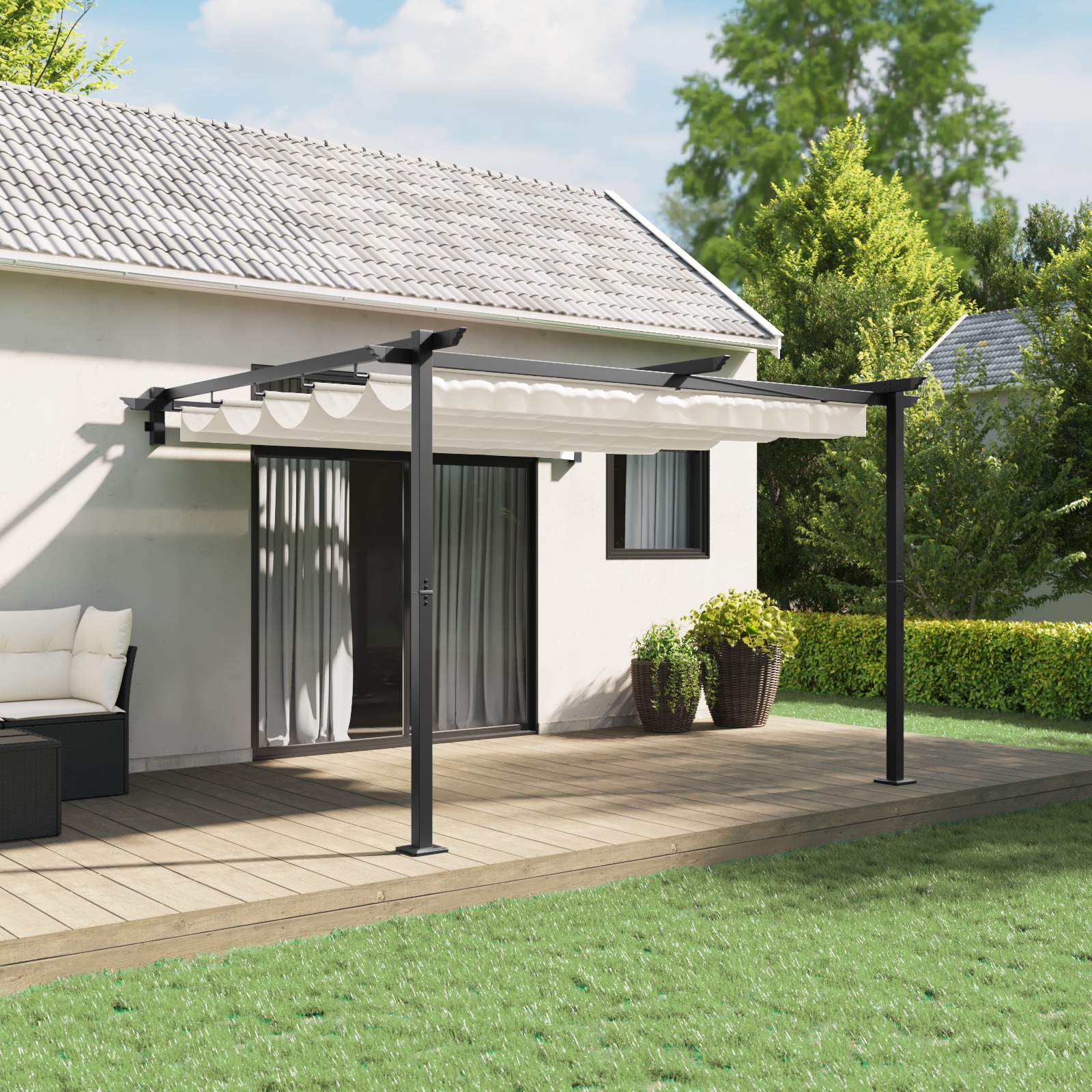 Wandmontierter Pavillon Creme 3 x 3 m Stahl Wandmontierter Pavillon Creme 3 x 3 m Stahl