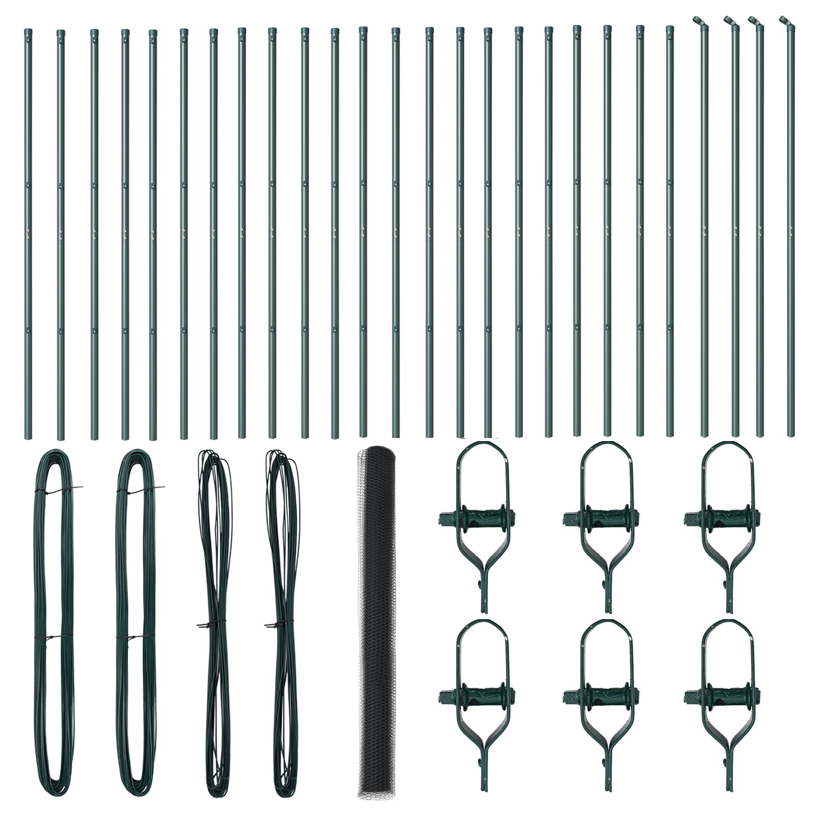 Sechseckzaun Grau 1,6x50 m Stahl, Zaunpfosten 13 Stück Grün Ø32 mm 210 cm Verzinkter Stahl