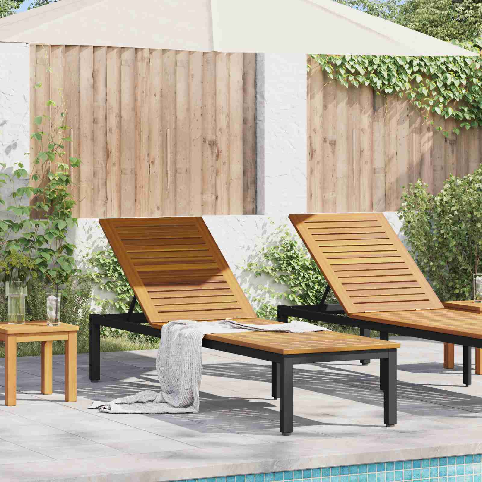 Sonnenliege Schwarz 200x55x35 cm Massivholz Akazie Sonnenliege Schwarz 200x55x35 cm Massivholz Akazie