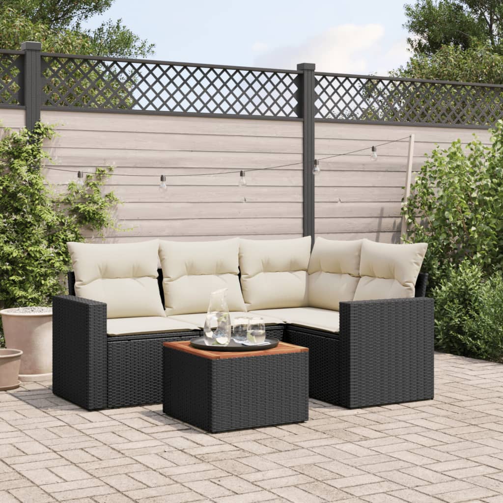 5-tlg. Garten-Sofagarnitur mit Kissen Schwarz Poly Rattan 5-tlg. Garten-Sofagarnitur mit Kissen Schwarz Poly Rattan