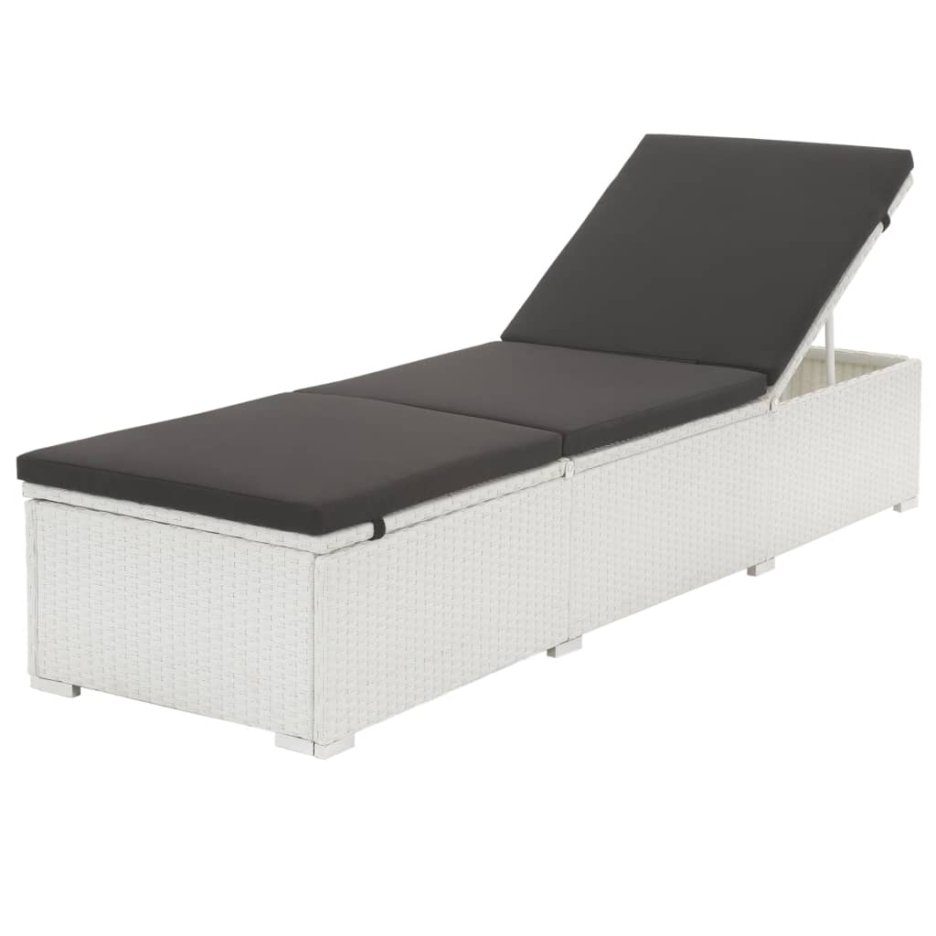 Sonnenliege mit Schwarzer Auflage Poly Rattan Weiß Sonnenliege mit Schwarzer Auflage Poly Rattan Weiß