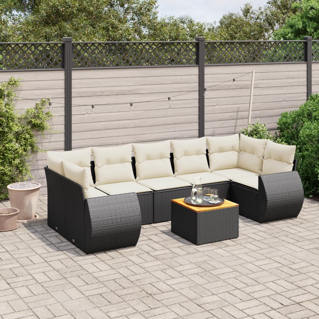 8-tlg. Garten-Sofagarnitur mit Kissen Schwarz Poly Rattan 8-tlg. Garten-Sofagarnitur mit Kissen Schwarz Poly Rattan