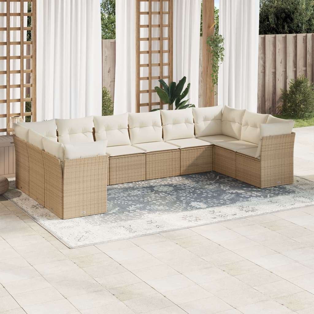 10-tlg. Garten-Sofagarnitur mit Kissen Beige Poly Rattan 10-tlg. Garten-Sofagarnitur mit Kissen Beige Poly Rattan