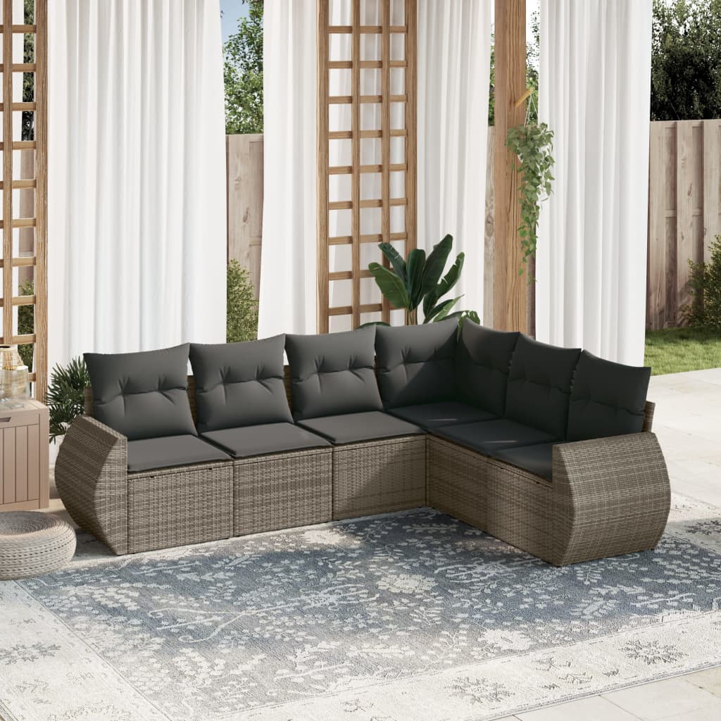 6-tlg. Garten-Sofagarnitur mit Kissen Grau Poly Rattan 6-tlg. Garten-Sofagarnitur mit Kissen Grau Poly Rattan