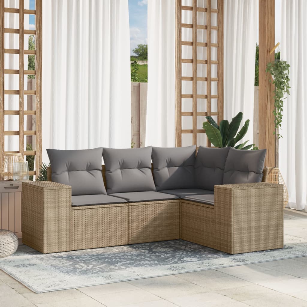 4-tlg. Garten-Sofagarnitur mit Kissen Beige Poly Rattan 4-tlg. Garten-Sofagarnitur mit Kissen Beige Poly Rattan