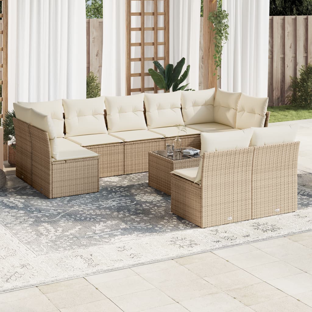 10-tlg. Garten-Sofagarnitur mit Kissen Beige Poly Rattan 10-tlg. Garten-Sofagarnitur mit Kissen Beige Poly Rattan