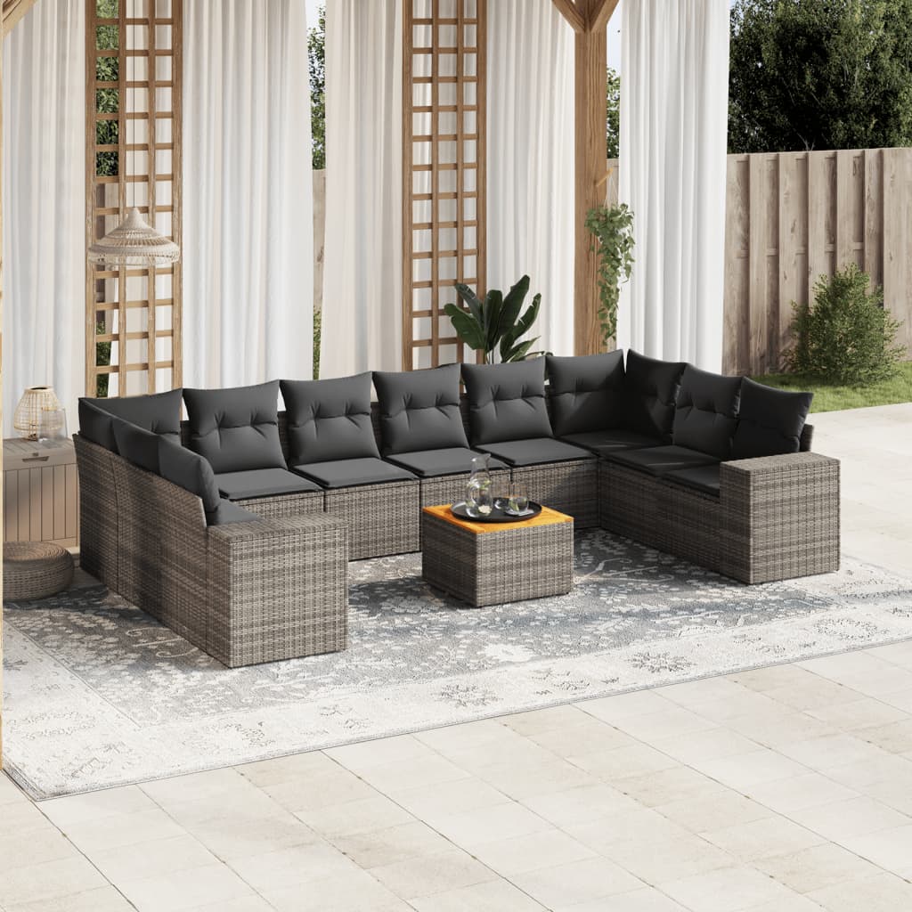 11-tlg. Garten-Sofagarnitur mit Kissen Grau Poly Rattan 11-tlg. Garten-Sofagarnitur mit Kissen Grau Poly Rattan