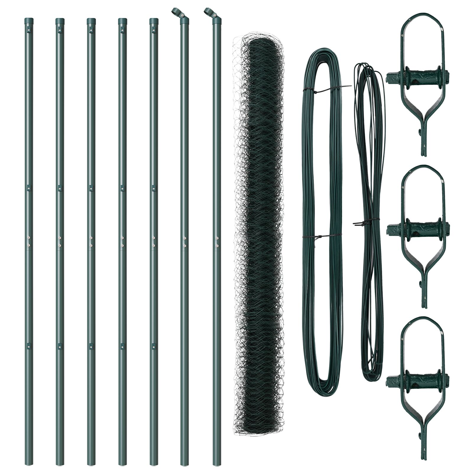 Sechseckzaun Grün 1,6x10 m Stahl, Zaunpfosten 7 Stück Grün Ø32 mm 210 cm verzinkter Stahl
