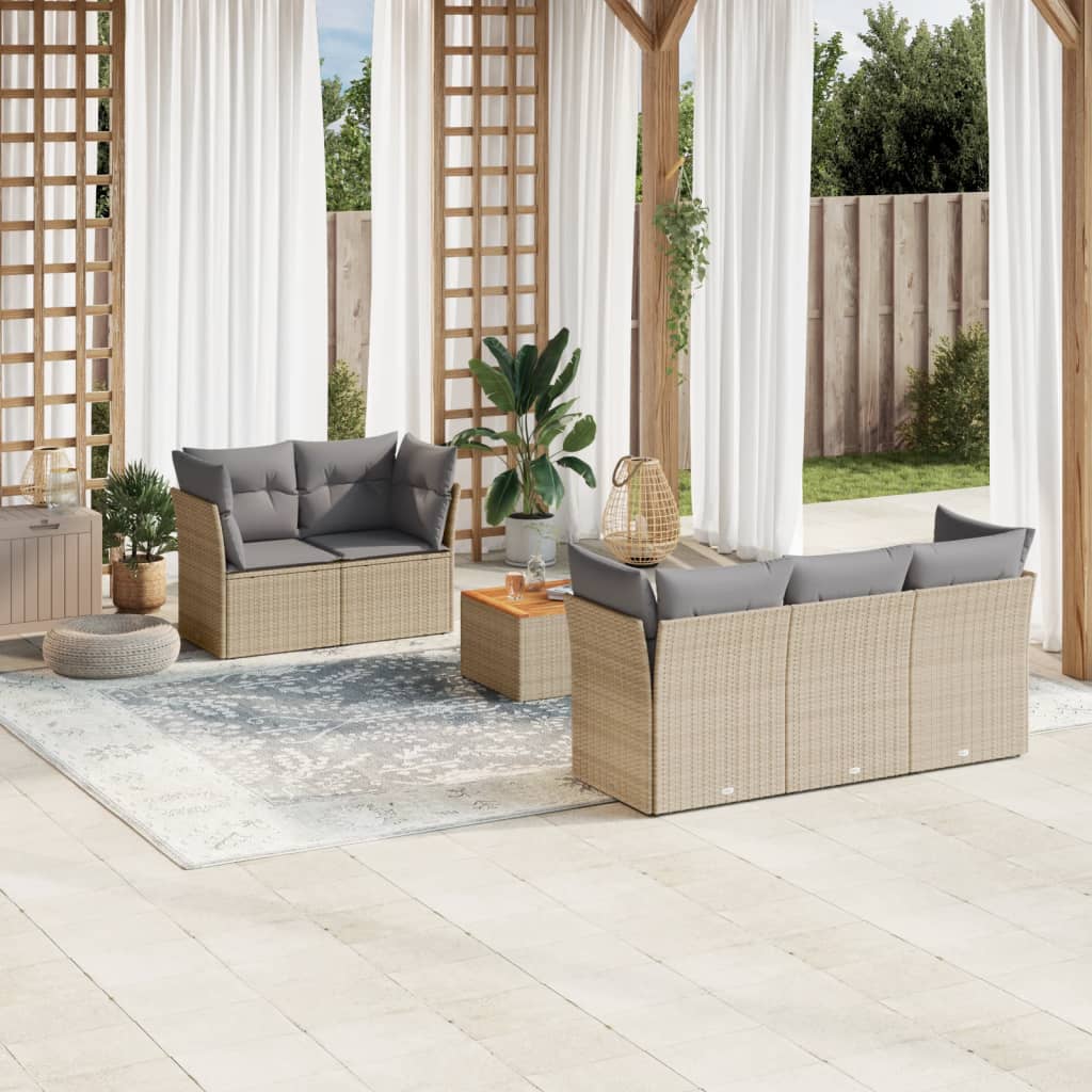 6-tlg. Garten-Sofagarnitur mit Kissen Beige Poly Rattan 6-tlg. Garten-Sofagarnitur mit Kissen Beige Poly Rattan