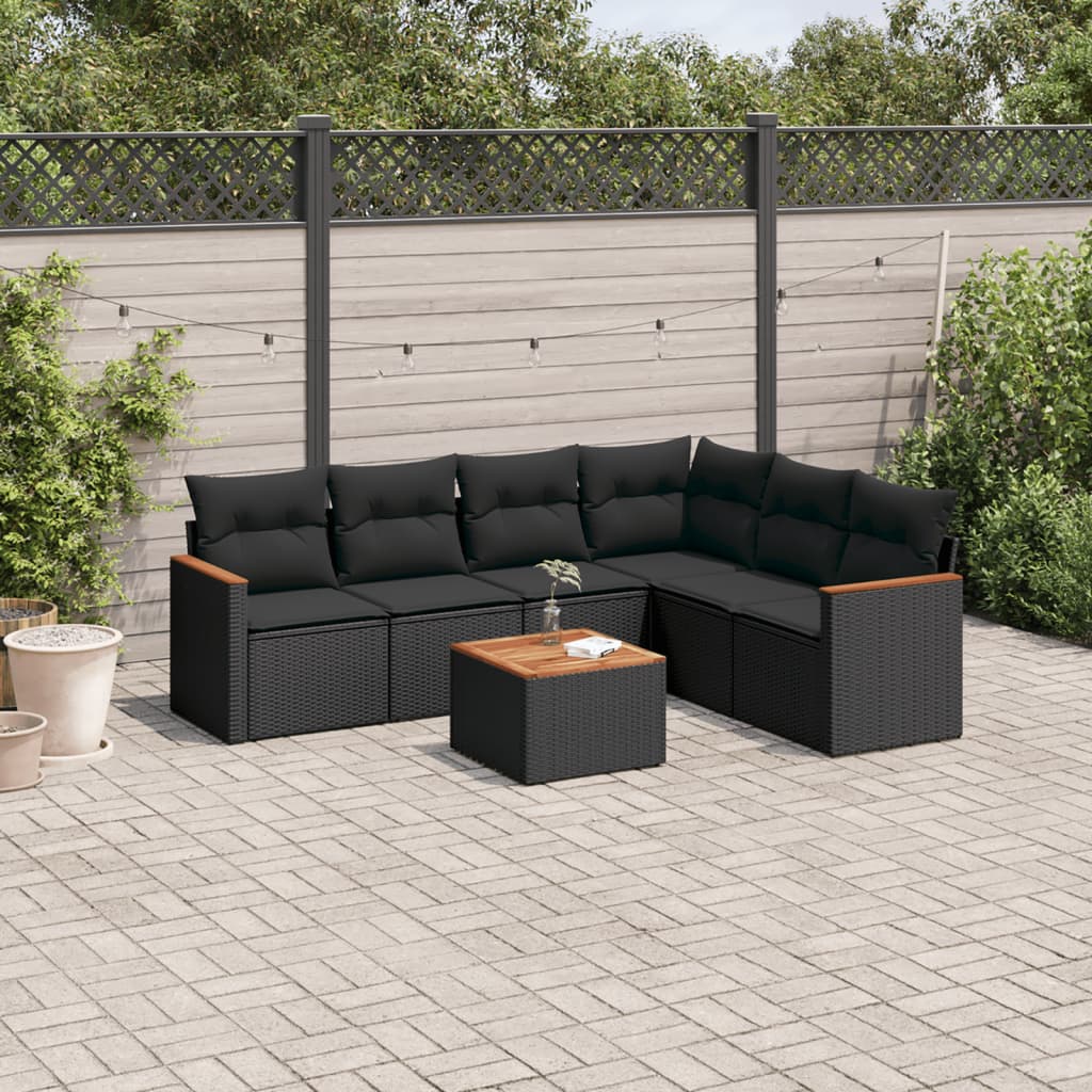 7-tlg. Garten-Sofagarnitur mit Kissen Schwarz Poly Rattan 7-tlg. Garten-Sofagarnitur mit Kissen Schwarz Poly Rattan
