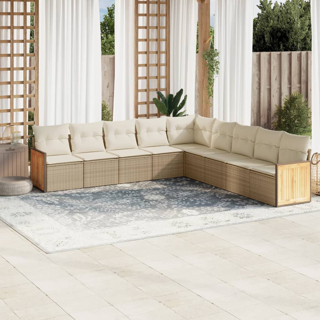 9-tlg. Garten-Sofagarnitur mit Kissen Beige Poly Rattan 9-tlg. Garten-Sofagarnitur mit Kissen Beige Poly Rattan