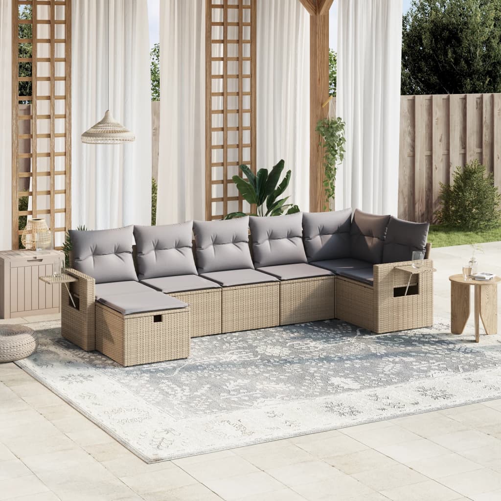 7-tlg. Garten-Sofagarnitur mit Kissen Beige Poly Rattan 7-tlg. Garten-Sofagarnitur mit Kissen Beige Poly Rattan