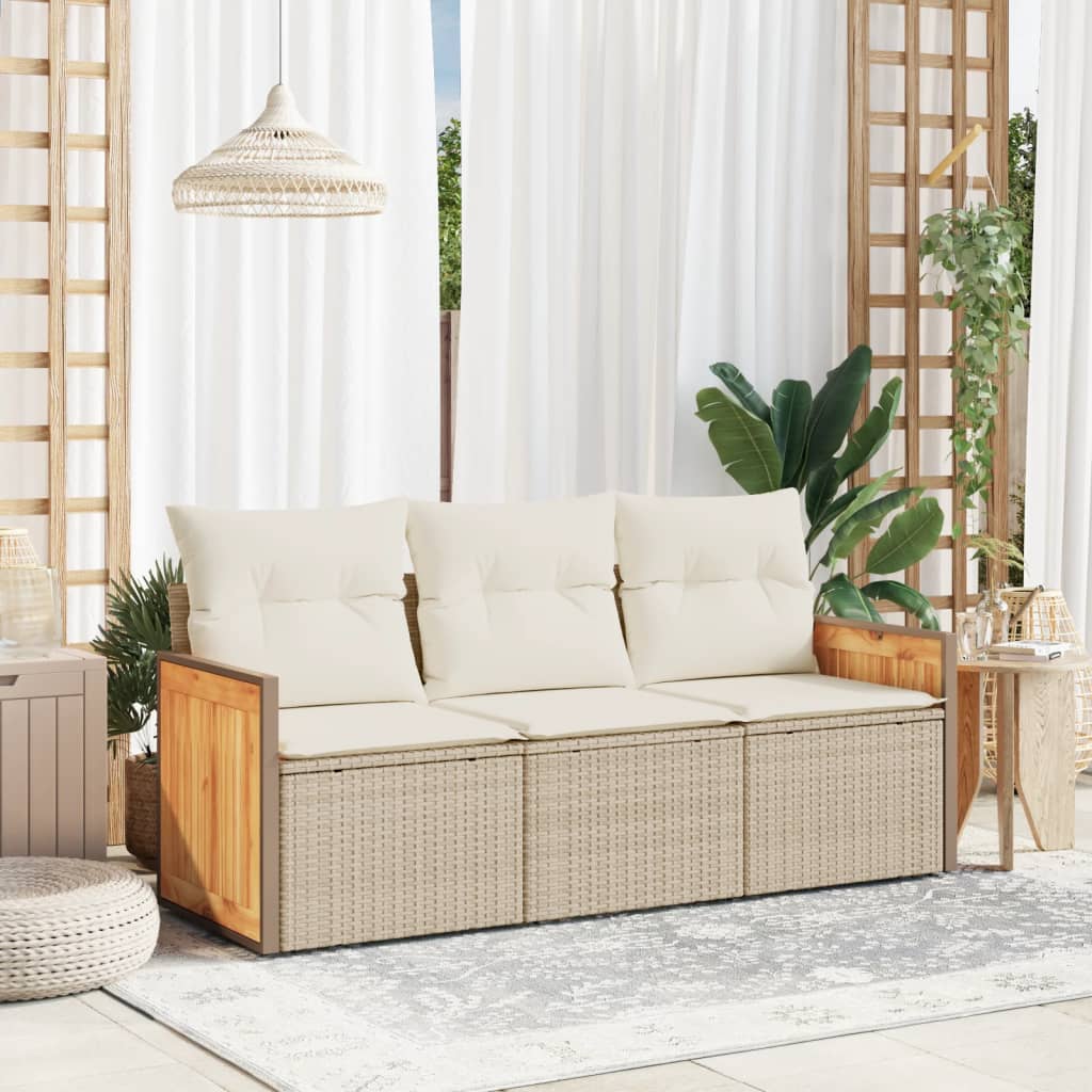 3-tlg. Garten-Sofagarnitur mit Kissen Beige Poly Rattan 3-tlg. Garten-Sofagarnitur mit Kissen Beige Poly Rattan