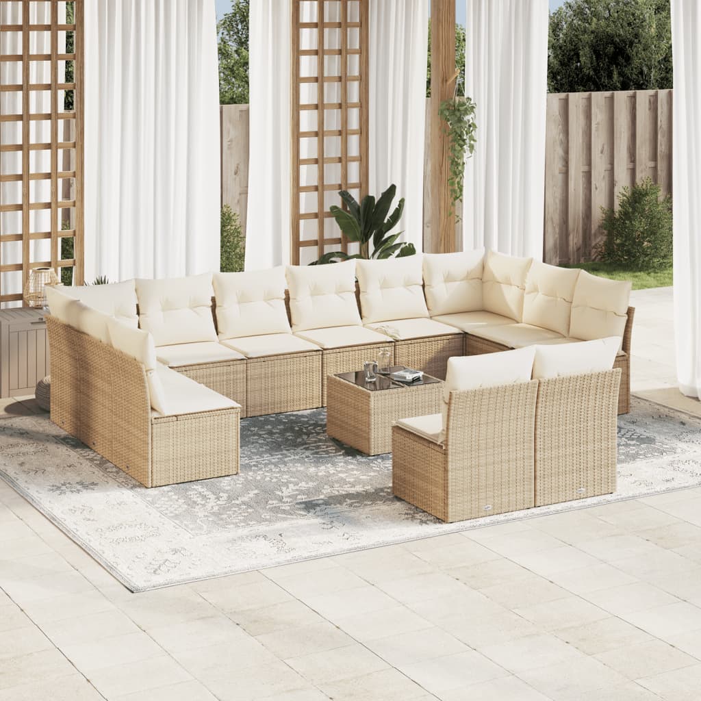 13-tlg. Garten-Sofagarnitur mit Kissen Beige Poly Rattan 13-tlg. Garten-Sofagarnitur mit Kissen Beige Poly Rattan