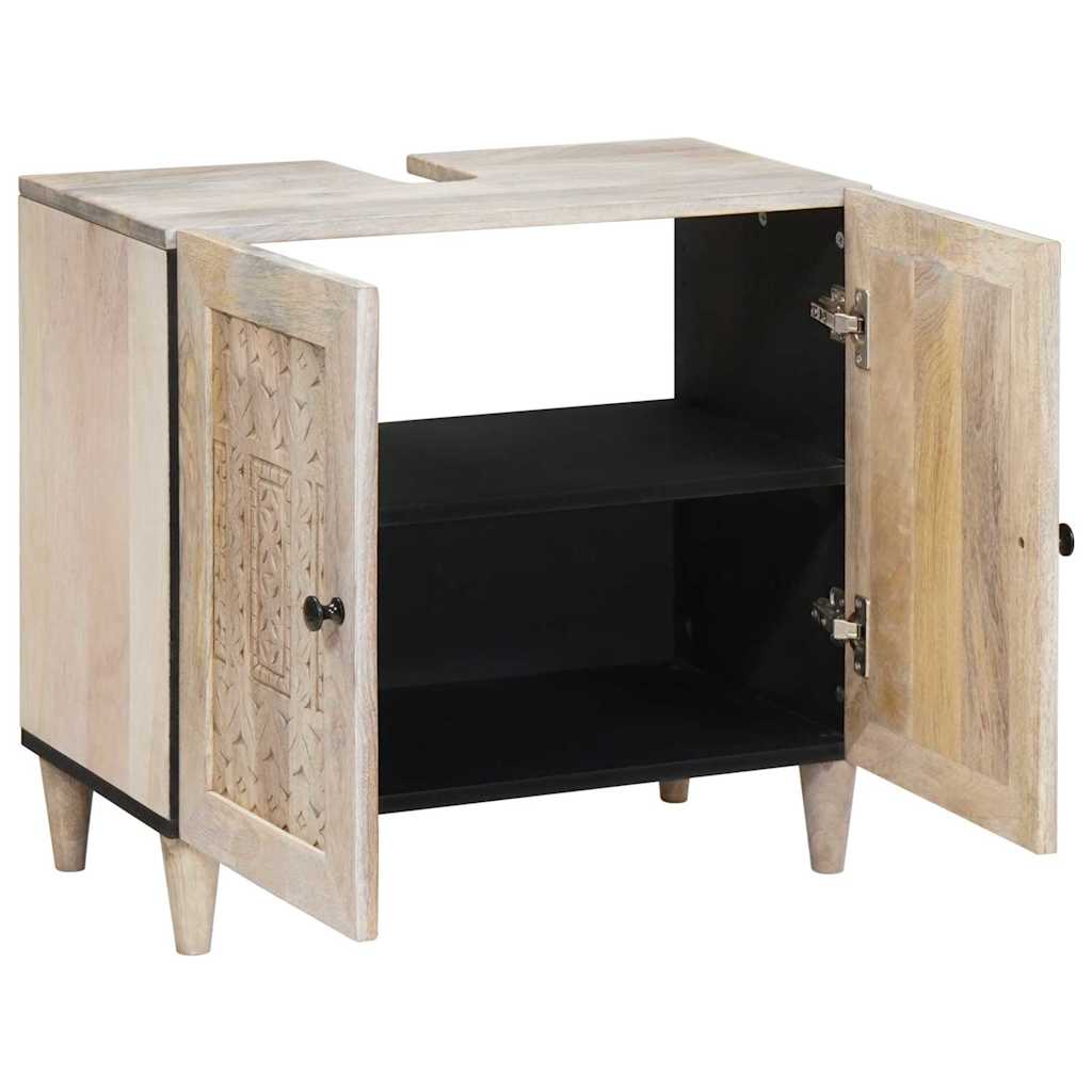 Badezimmer Schrank Weiß 62 x 33 x 58 cm Massives Mango Holz Badezimmer Schrank Weiß 62 x 33 x 58 cm Massives Mango Holz