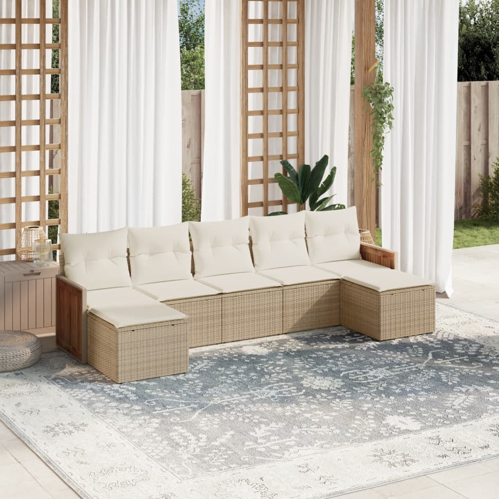 7-tlg. Garten-Sofagarnitur mit Kissen Beige Poly Rattan 7-tlg. Garten-Sofagarnitur mit Kissen Beige Poly Rattan