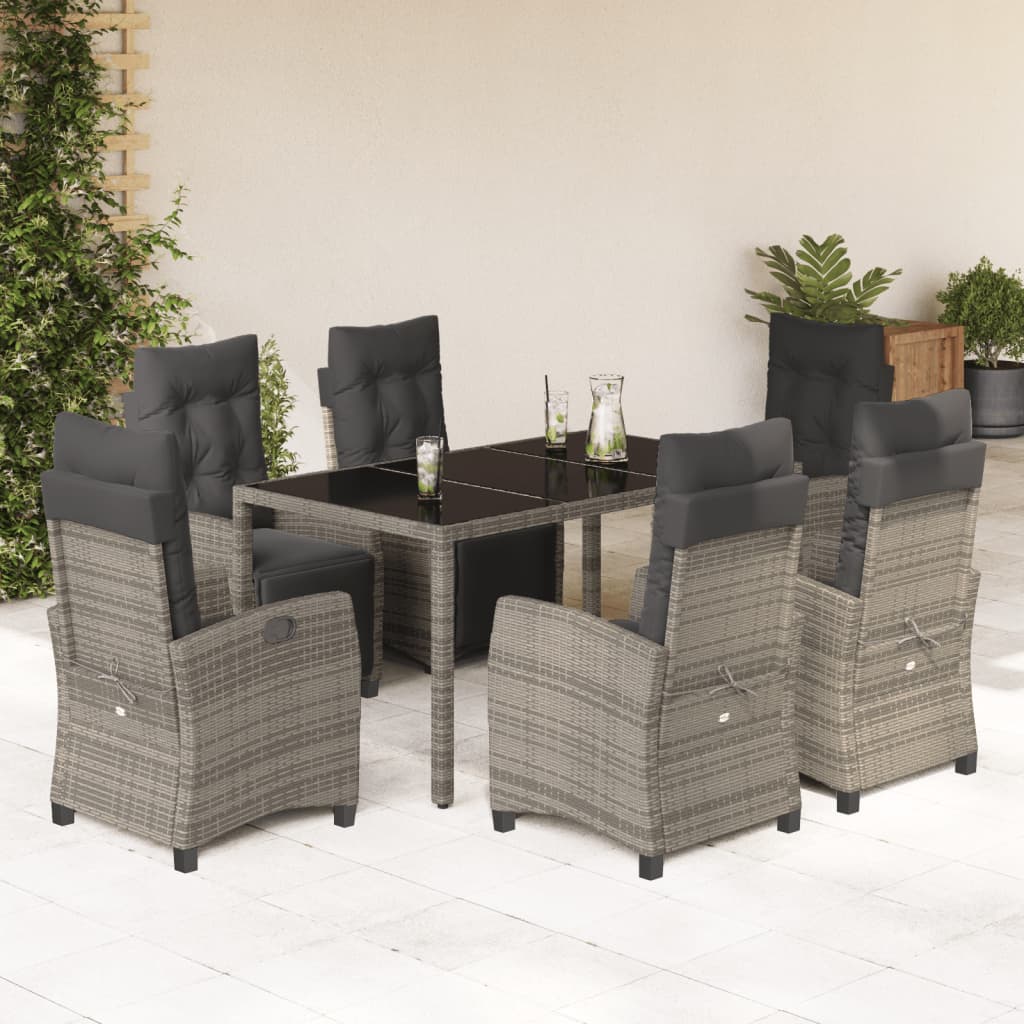 7-tlg. Garten-Essgruppe mit Kissen Grau Poly Rattan 7-tlg. Garten-Essgruppe mit Kissen Grau Poly Rattan