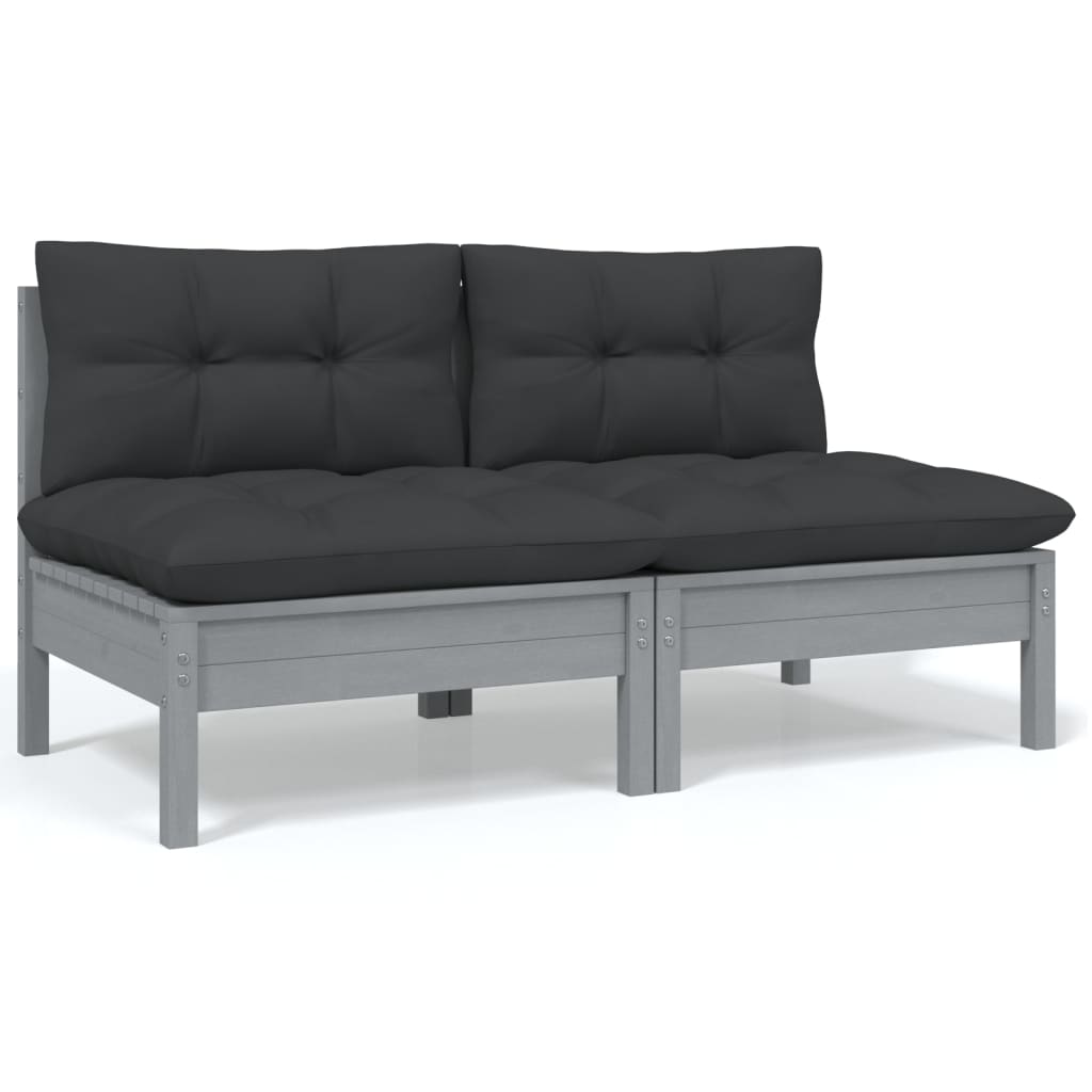 2-Sitzer-Gartensofa mit Kissen Grau Massivholz Kiefer 2-Sitzer-Gartensofa mit Kissen Grau Massivholz Kiefer