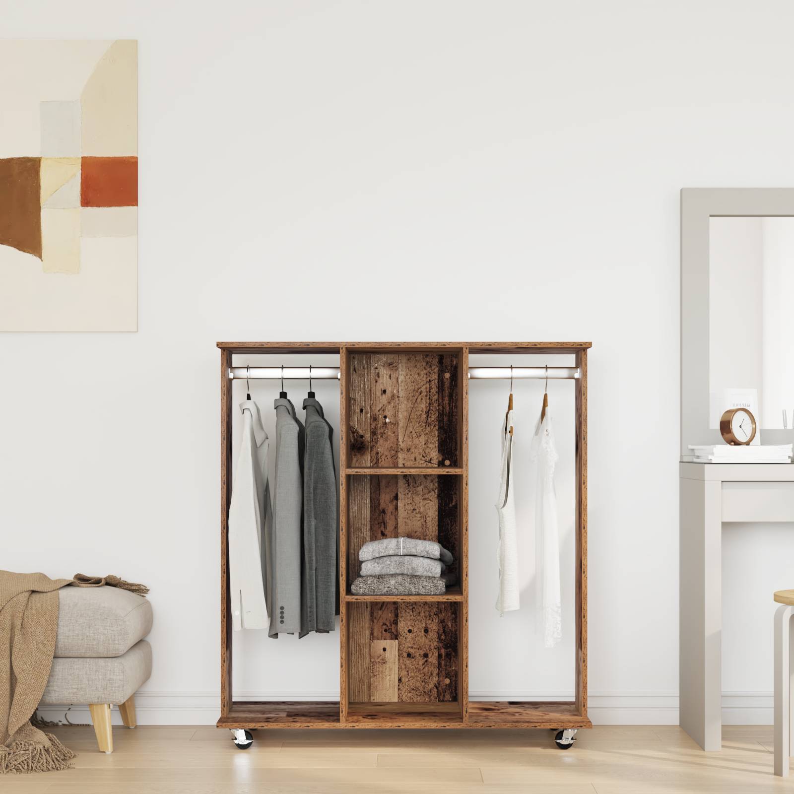 Kleiderschrank mit Rädern Altholz 102x38x110 cm Ingenieurholz Kleiderschrank mit Rädern Altholz 102x38x110 cm Ingenieurholz