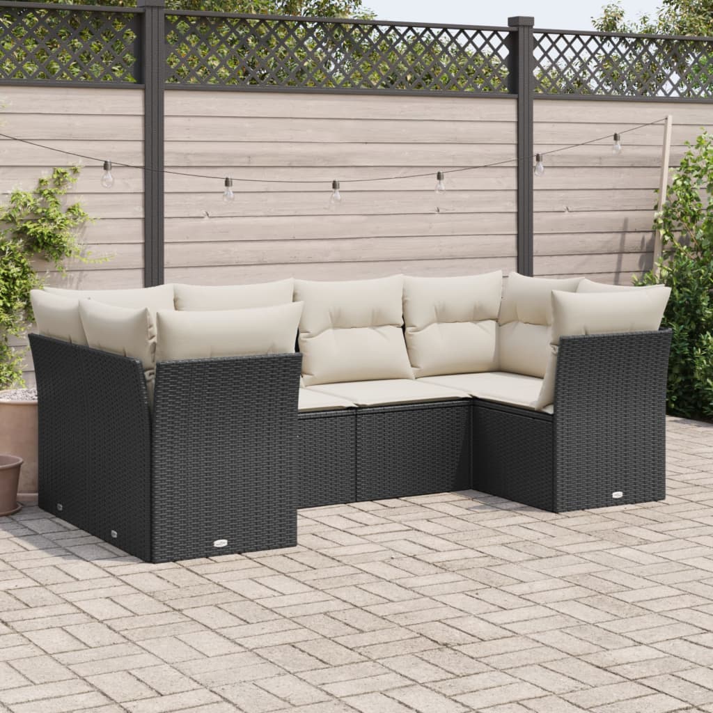 6-tlg. Garten-Sofagarnitur mit Kissen Schwarz Poly Rattan 6-tlg. Garten-Sofagarnitur mit Kissen Schwarz Poly Rattan
