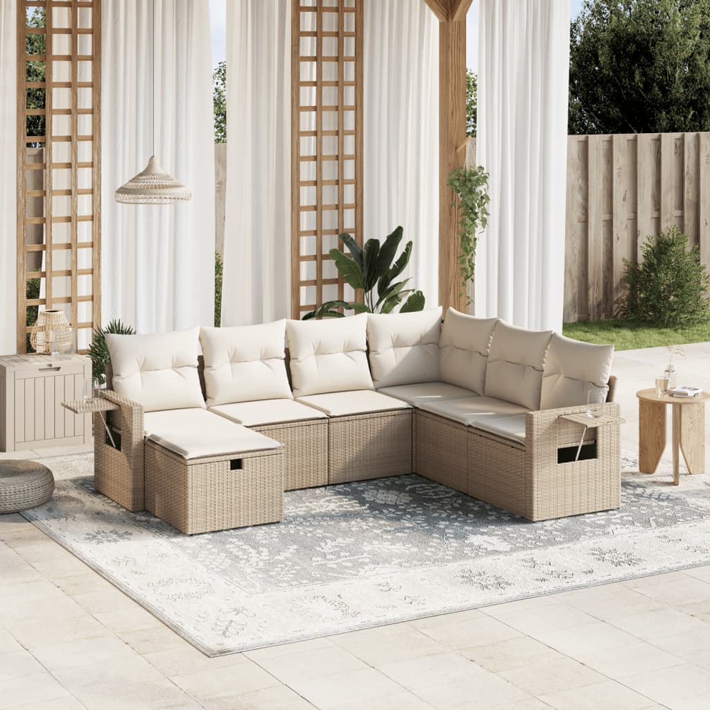 7-tlg. Garten-Sofagarnitur mit Kissen Beige Poly Rattan 7-tlg. Garten-Sofagarnitur mit Kissen Beige Poly Rattan