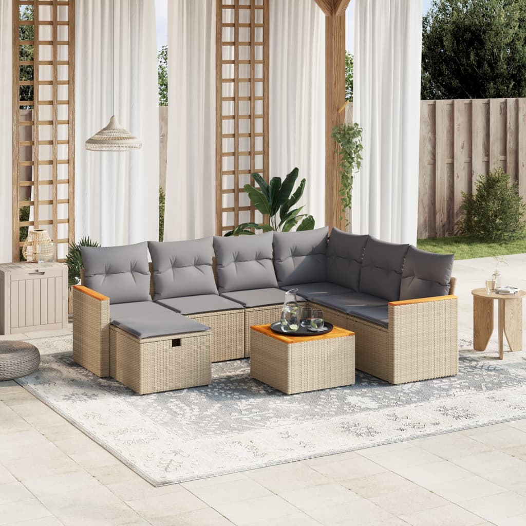 8-tlg. Garten-Sofagarnitur mit Kissen Beige Poly Rattan 8-tlg. Garten-Sofagarnitur mit Kissen Beige Poly Rattan