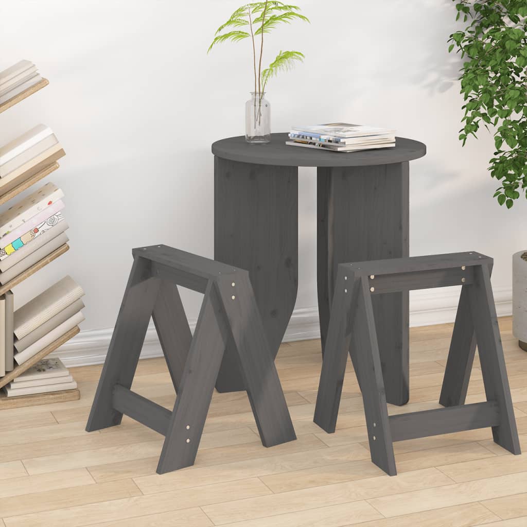 Hocker 2 Stk. Grau 40x40x45 cm Massivholz Kiefer Hocker 2 Stk. Grau 40x40x45 cm Massivholz Kiefer