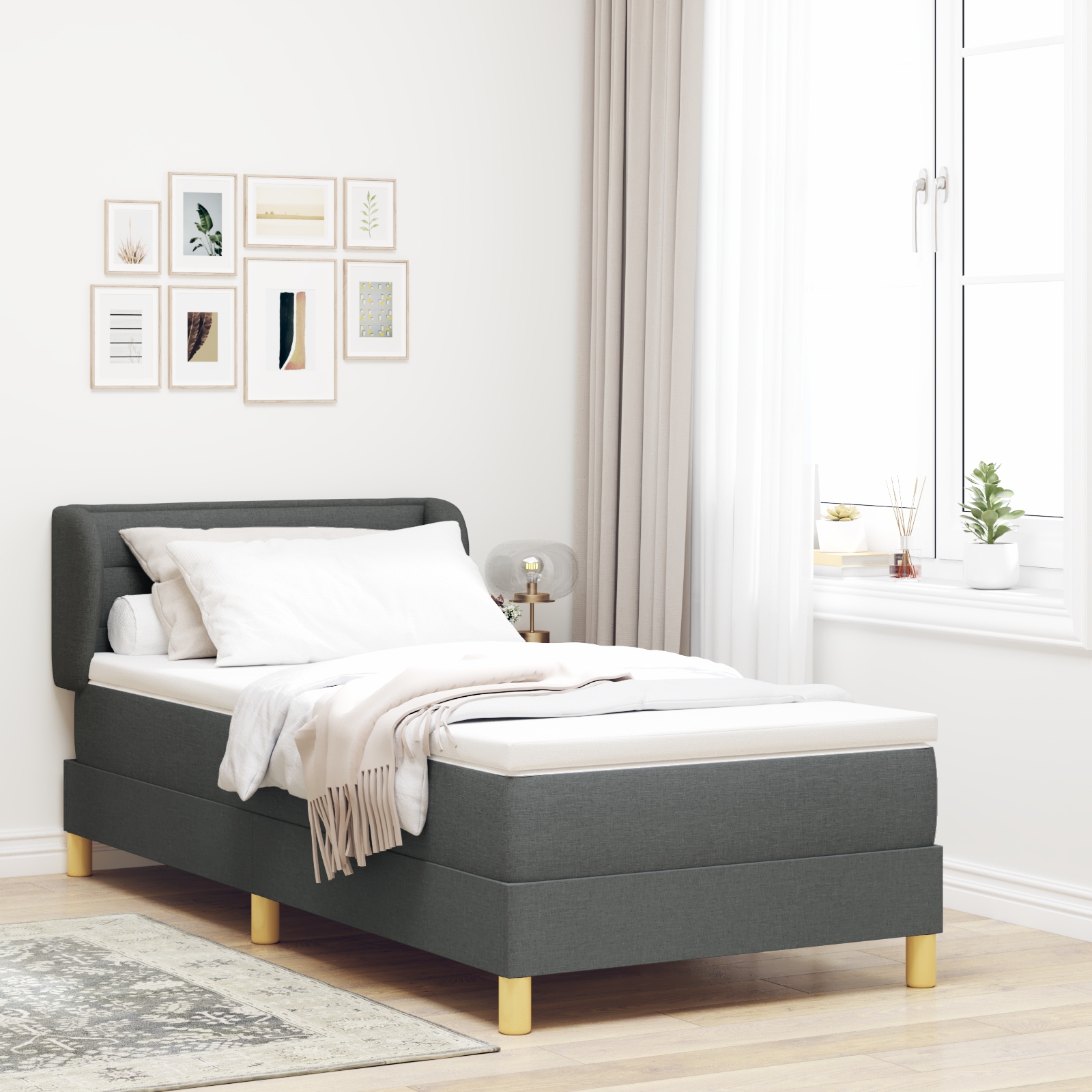 Boxspringbett mit Matratze Dunkelgrau 90x200 cm Stoff