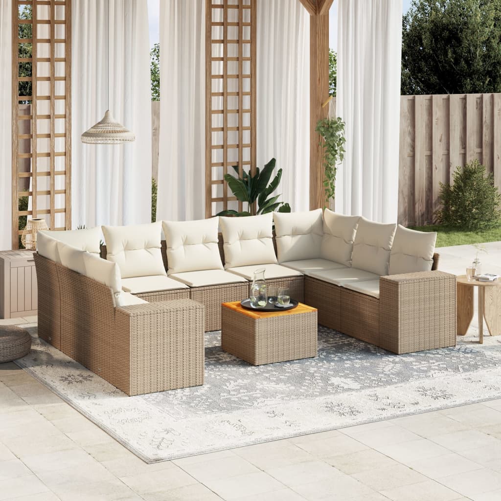 10-tlg. Garten-Sofagarnitur mit Kissen Beige Poly Rattan 10-tlg. Garten-Sofagarnitur mit Kissen Beige Poly Rattan