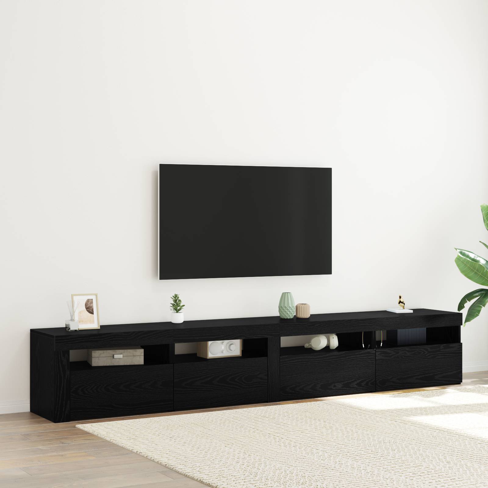 3-teiliges TV Schrank Set mit LED Lichtern Schwarze Eiche Ingenie Holz 3-teiliges TV Schrank Set mit LED Lichtern Schwarze Eiche Ingenie Holz