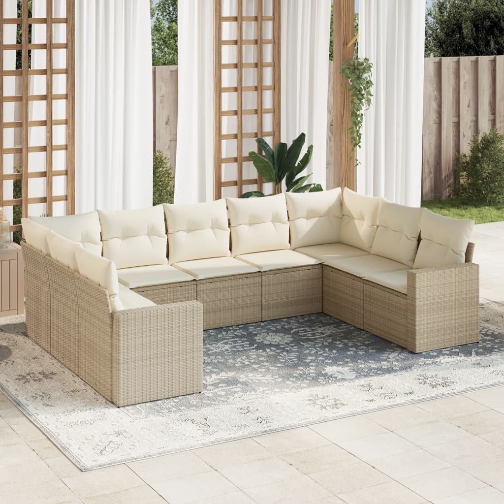 9-tlg. Garten-Sofagarnitur mit Kissen Beige Poly Rattan 9-tlg. Garten-Sofagarnitur mit Kissen Beige Poly Rattan