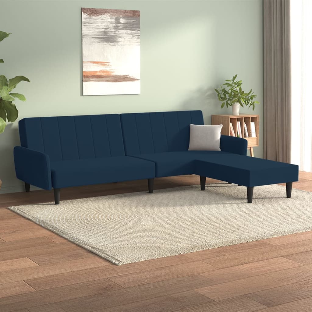 Schlafsofa 2-Sitzer mit Hocker Blau Samt Schlafsofa 2-Sitzer mit Hocker Blau Samt