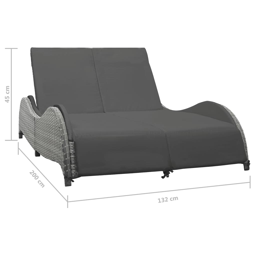 Doppel-Sonnenliege mit Auflage Poly Rattan Anthrazit Doppel-Sonnenliege mit Auflage Poly Rattan Anthrazit