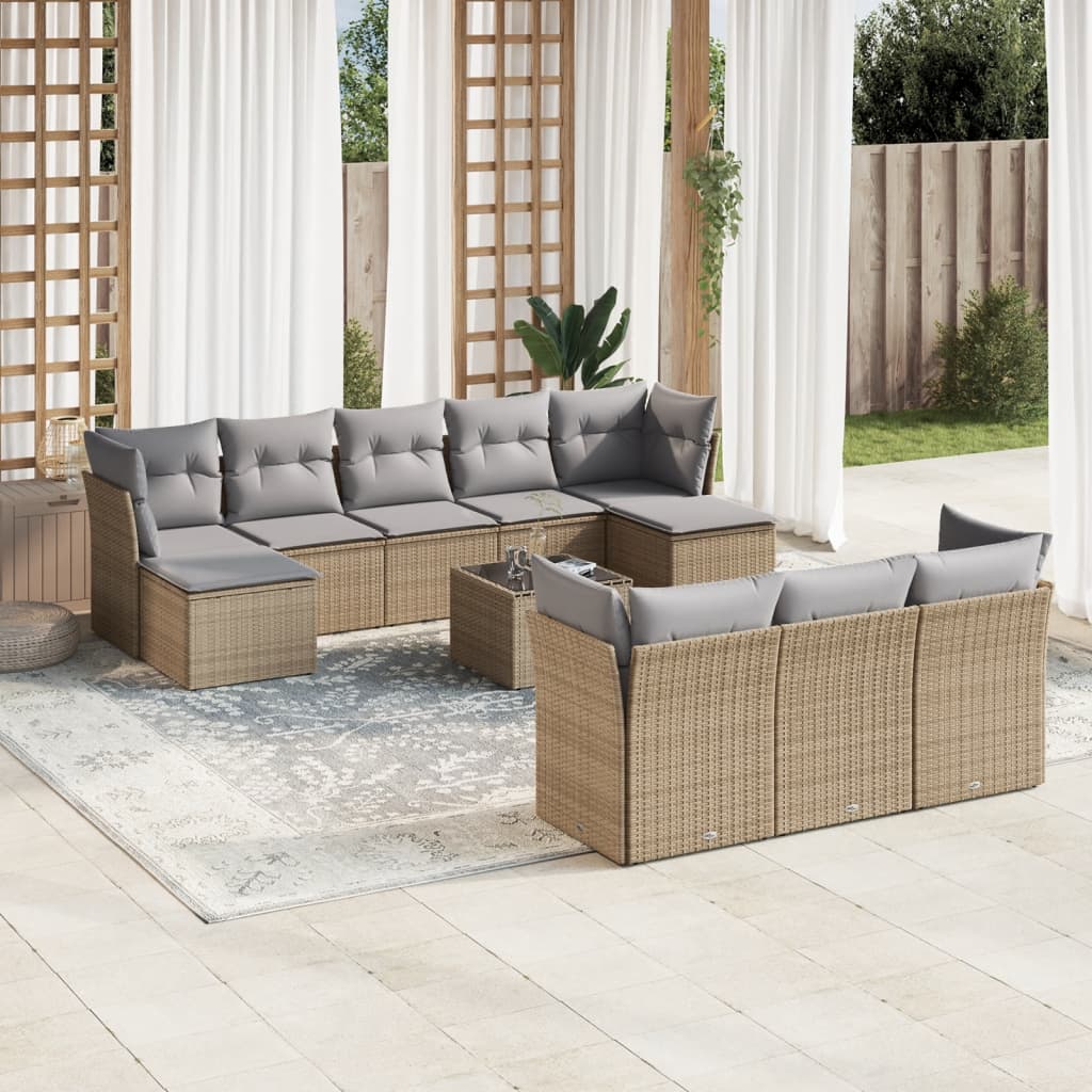 10-tlg. Garten-Sofagarnitur mit Kissen Beige Poly Rattan 10-tlg. Garten-Sofagarnitur mit Kissen Beige Poly Rattan