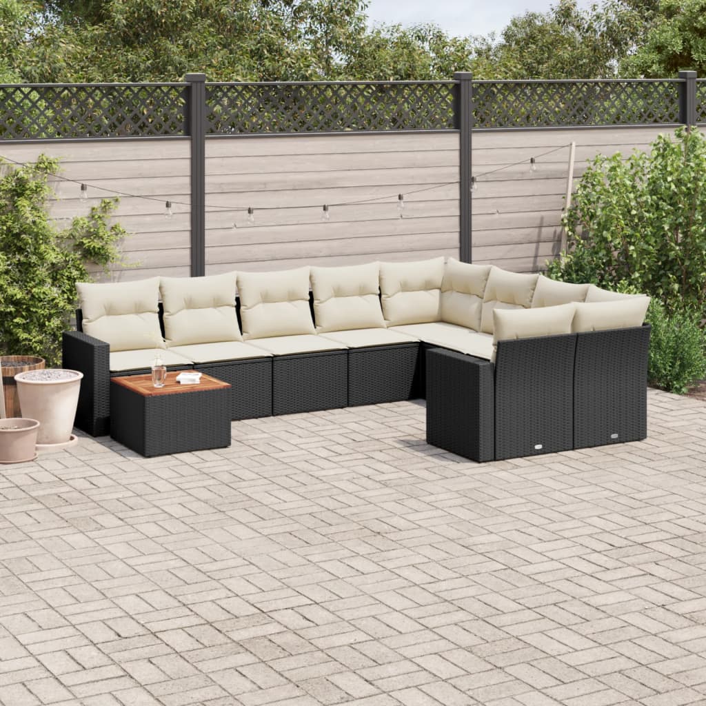 10-tlg. Garten-Sofagarnitur mit Kissen Schwarz Poly Rattan 10-tlg. Garten-Sofagarnitur mit Kissen Schwarz Poly Rattan