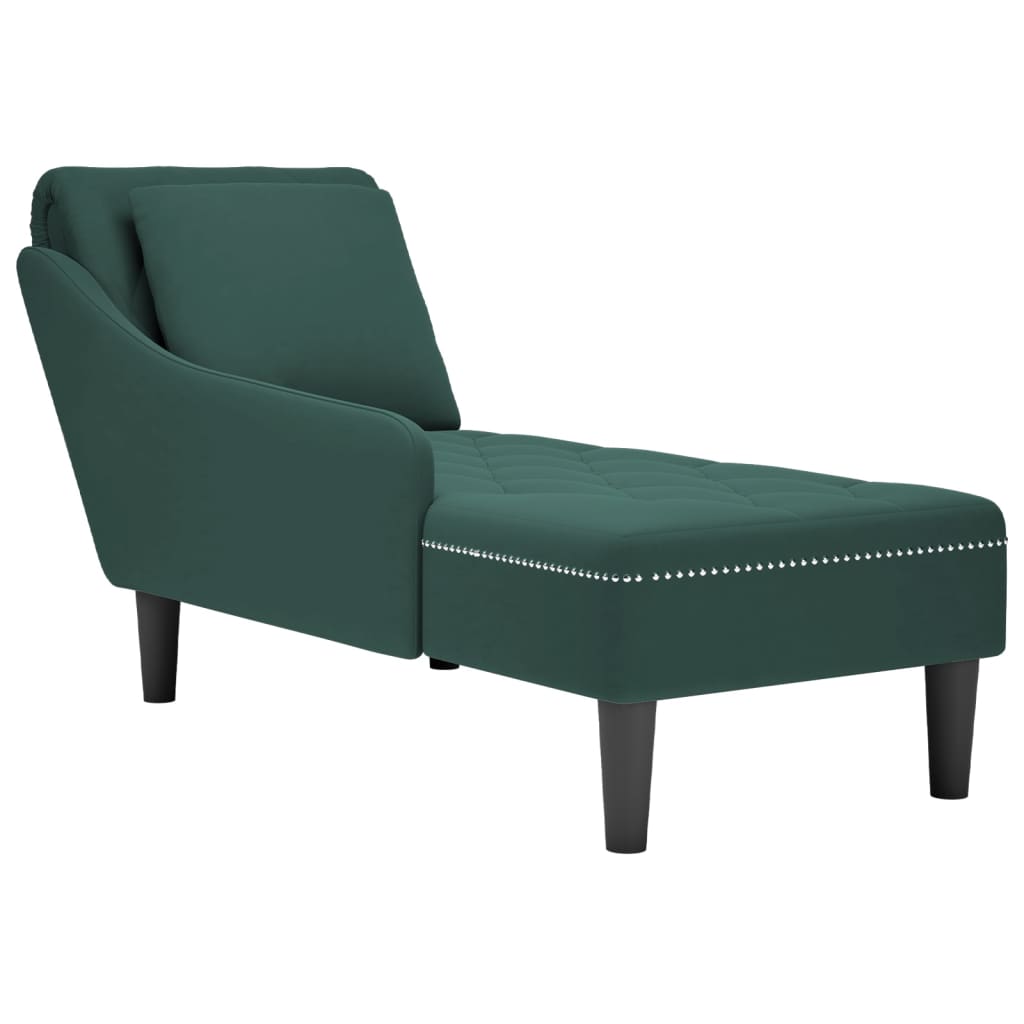 Chaiselongue mit Kissen und Rechter Armlehne Dunkelgrün Samt Chaiselongue mit Kissen und Rechter Armlehne Dunkelgrün Samt