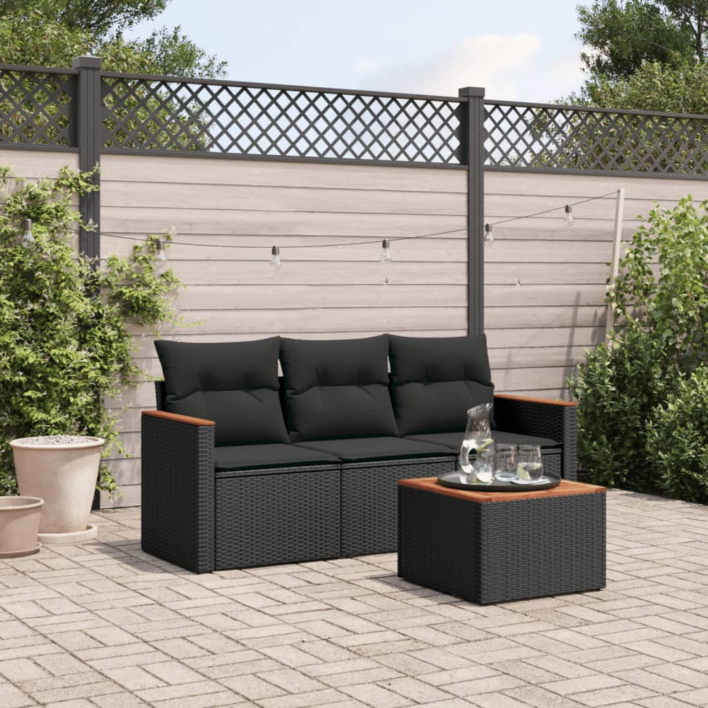 4-tlg. Garten-Sofagarnitur mit Kissen Schwarz Poly Rattan 4-tlg. Garten-Sofagarnitur mit Kissen Schwarz Poly Rattan