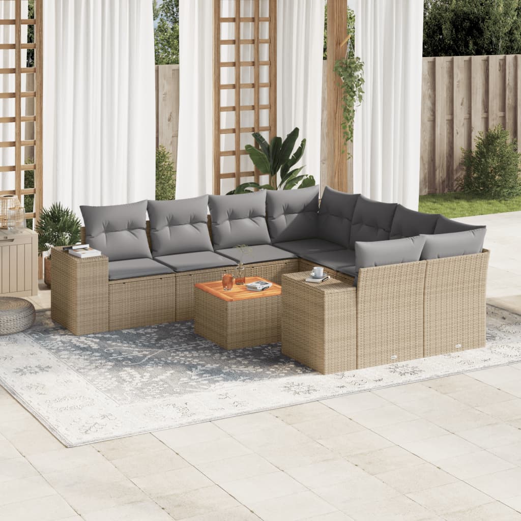 9-tlg. Garten-Sofagarnitur mit Kissen Beige Poly Rattan 9-tlg. Garten-Sofagarnitur mit Kissen Beige Poly Rattan