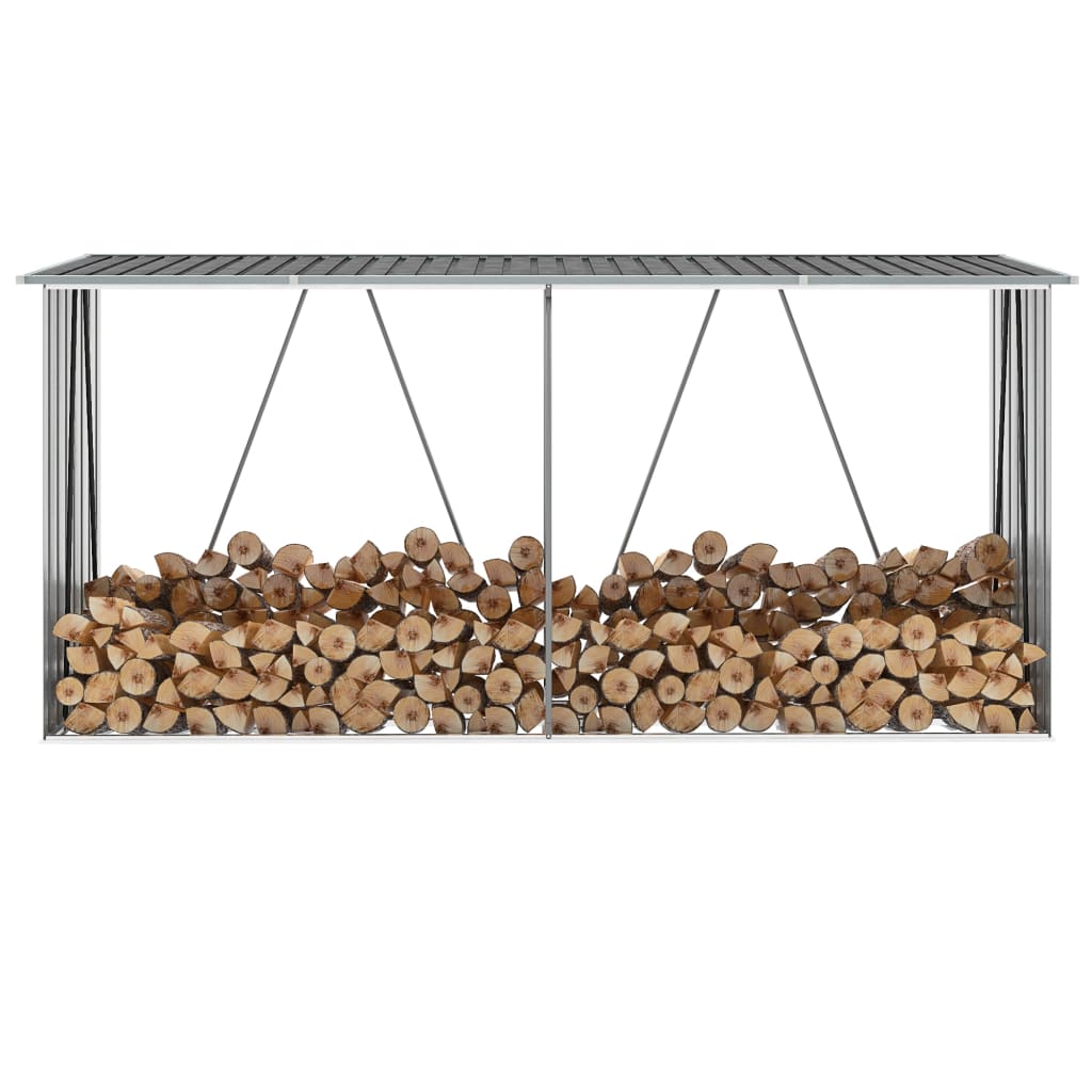 Brennholzlager aus verzinktem Stahl 330x84x152 cm Grau Brennholzlager aus verzinktem Stahl 330x84x152 cm Grau