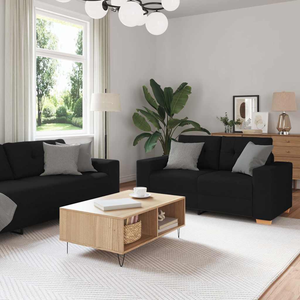 2-teiliges Sofa-Set mit Kissen, schwarzer Stoff 2-teiliges Sofa-Set mit Kissen, schwarzer Stoff