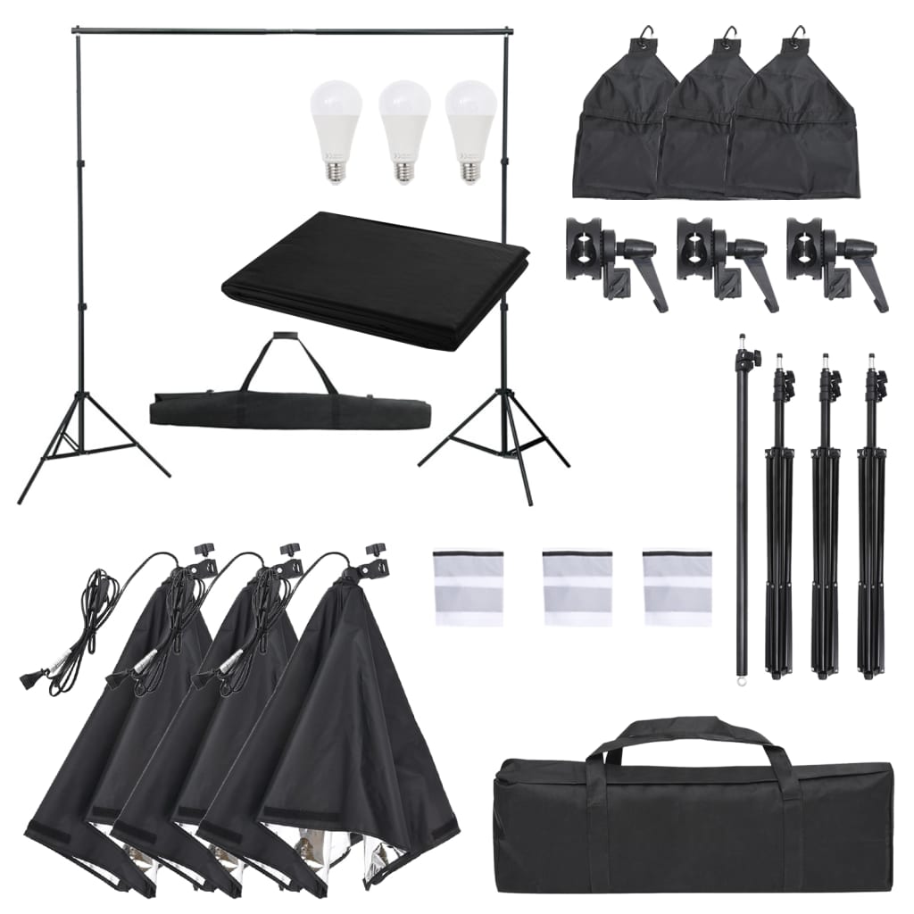 Fotostudio-Set mit Beleuchtung und Hintergrund Fotostudio-Set mit Beleuchtung und Hintergrund