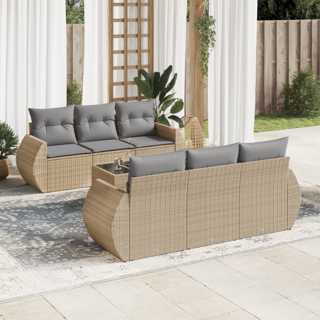 7-tlg. Garten-Sofagarnitur mit Kissen Beige Poly Rattan 7-tlg. Garten-Sofagarnitur mit Kissen Beige Poly Rattan