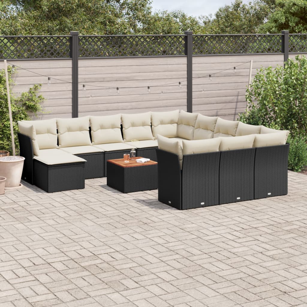 13-tlg. Garten-Sofagarnitur mit Kissen Schwarz Poly Rattan 13-tlg. Garten-Sofagarnitur mit Kissen Schwarz Poly Rattan