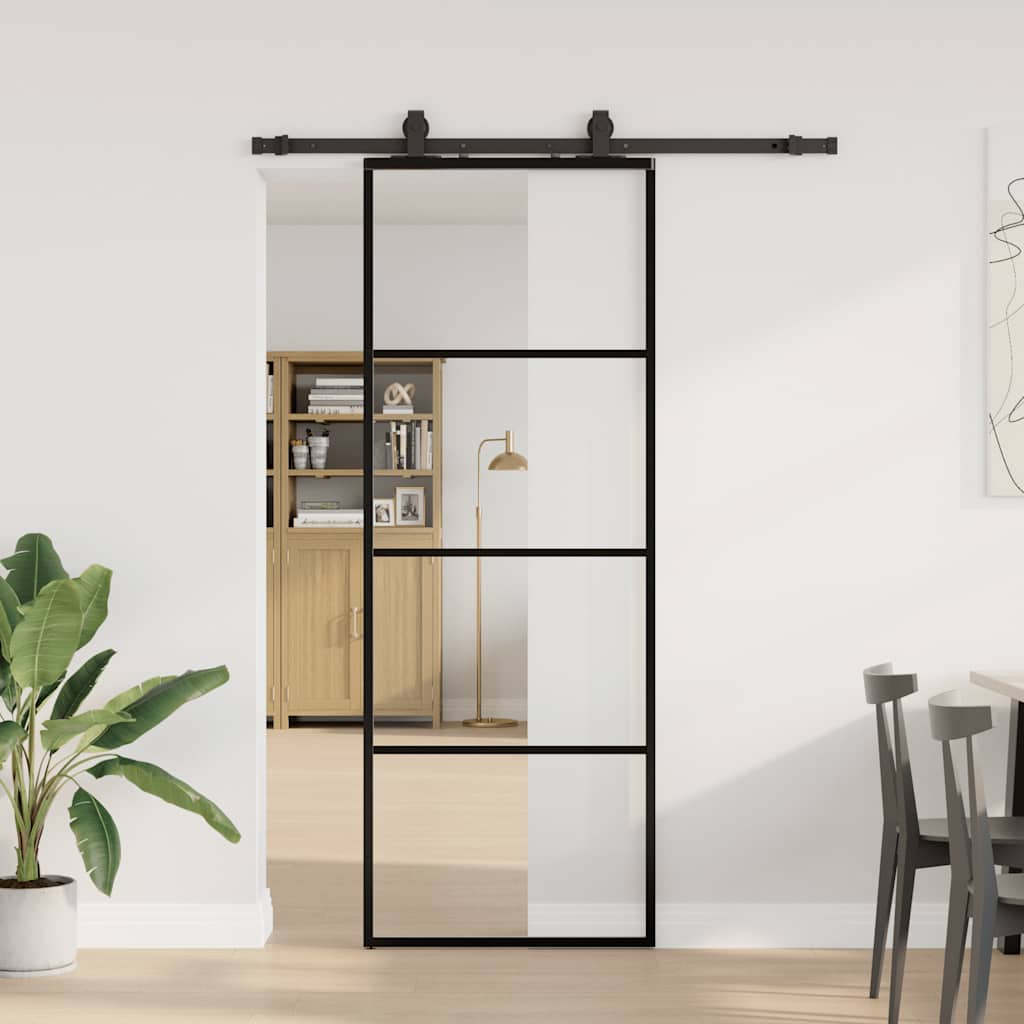 Schiebetür mit Beschlag Schwarz 76x205 cm ESG-Glas Schiebetür mit Beschlag Schwarz 76x205 cm ESG-Glas