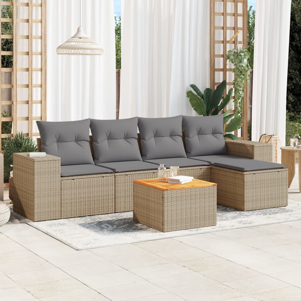 6-tlg. Garten-Sofagarnitur mit Kissen Beige Poly Rattan 6-tlg. Garten-Sofagarnitur mit Kissen Beige Poly Rattan
